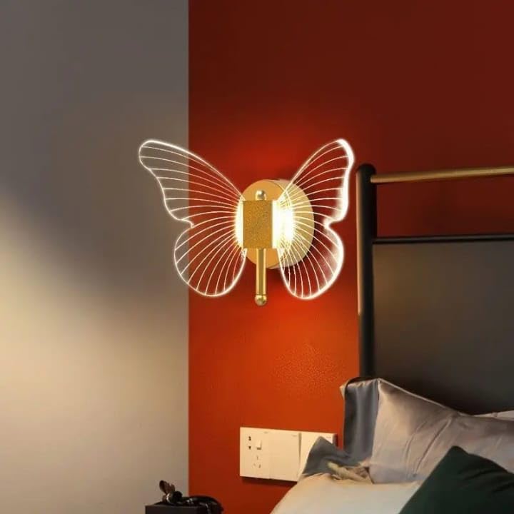 Image of blissbells Butterfly Designer LED Wall Light | Modern Decorative Wall Lamp with Warm White Glow | Luxury Gold Finish Wall Sconce for Bedroom, Living Room & Kids Room