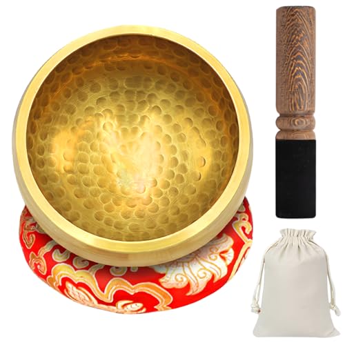 WANDGU Juego de cuencos tibetanos, tamaño pequeño, 8 cm, con mazo de madera y cojín para cuenco tibetano, bolsa de almacenamiento, meditación, yoga, meditación, yoga, chakra