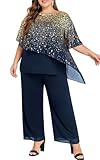 Hanna Nikole 2 Pieces Mother of The Bride Pant Suits with Sleeves Chiffon Pant Suits for Wedding Plus Navy 22 Plus