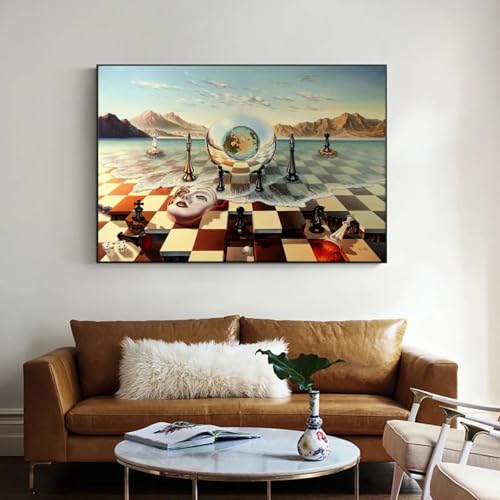 Jeu d'échecs sur la mer affiche Salvador Dali peinture abstraite et impression sur toile 60x90