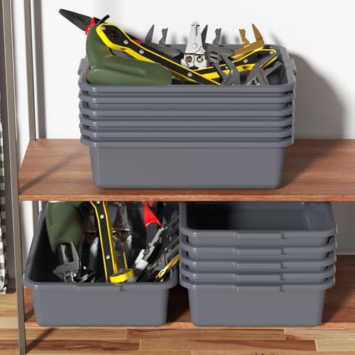 CadineUS 12-Pack 13 Liters Plastic Bus Boxes, Commercial Bus Tubs/Restaurant Wash Tubs, Grey