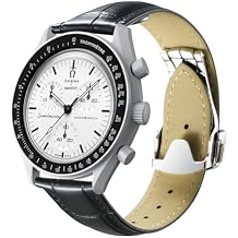 20mm leather watch strap for Omega Swatch Moonswatch, Quick Release Replacement Strap with Deployment Clasp Leather Watch Strap for 19mm 20mm 21mm 22mm Universal Watch Men & Women