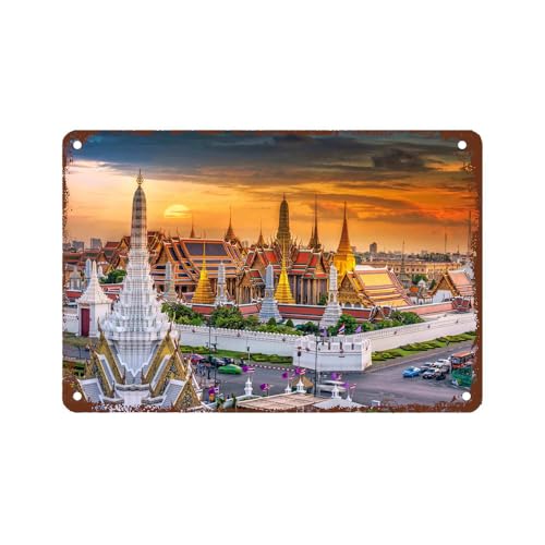 The architectural complex of the Grand Palace in Bangkok, Thailand Retro Metal Tin Sign Poster for Gym hotel Man Cave Public Places kitchen and room etc Funny home Wall Decor (16x24inch)