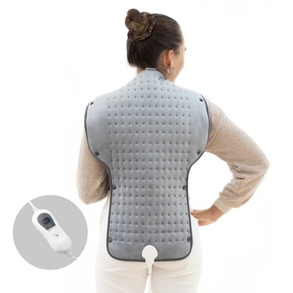 Cuscino riscaldante elettrico per fisioterapia, coperta elettrica, allevia il dolore alla schiena muscolare, spalla e nuca, 3 livelli di temperatura, 100 W, grigio
