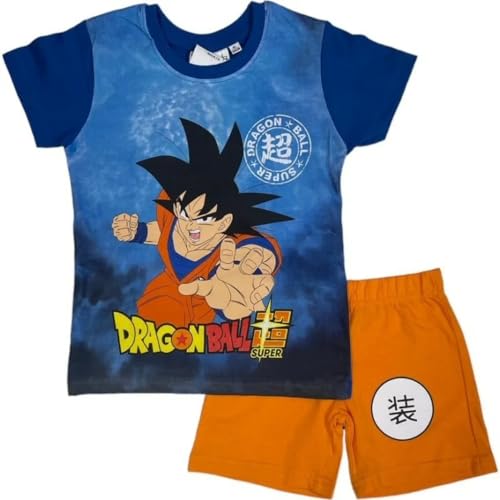 arlis Ensembles shorts et haut Dragon Ball Z - Ensemble t-shirt super short Dragon Ball Z (Bleu et Orange, 8 Ans-128 Cm)