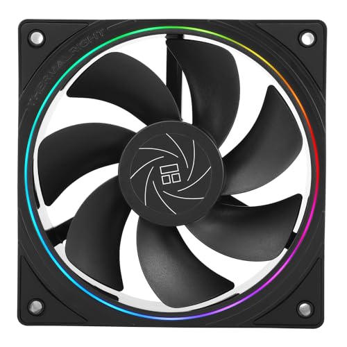 Thermalright TL-S12R - Ventilador de CPU de 120 mm, ventilador de computadora negro de apertura fina, ventilador ARGB Halo para PC, ventilador de chasis con diseño de flujo de aire inverso, velocidad
