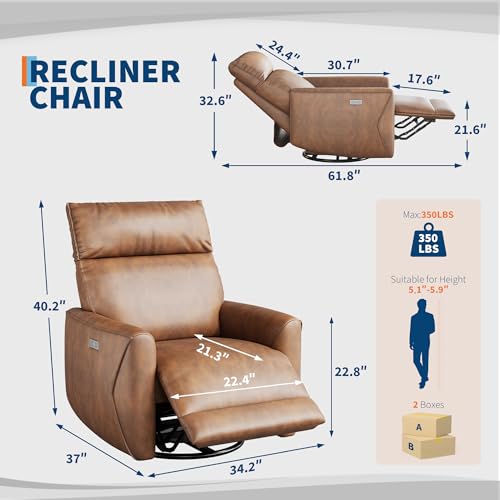 Power Recliner Chair, Swivel Rocker Chair for Adults, Upholstered Fabric Glider Recliner Nursery Chair with USB Ports, Ergonomic High Back Single Sofa Seat for Living Room, Beige by IDEALHOUSE - Image 2