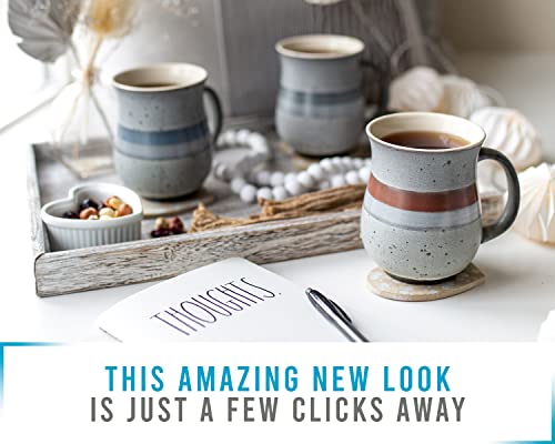 16 Oz Ceramic Rustic Mugs - Set Of 6 - Multicolor Farmhouse Mugs For Coffee, Tea & More - Dishwasher & Microwave Safe Novelty Mugs Made Of Chip-Free Ceramic - Farmhouse Kitchen Décor- Grey #TOP3