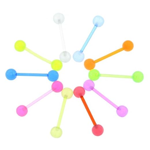 Oasis Plus 10pcs 14G Glow in The Dark Flexible Bioplast Tongue Ring Nipple Barbell 6mm Acrylic Balls