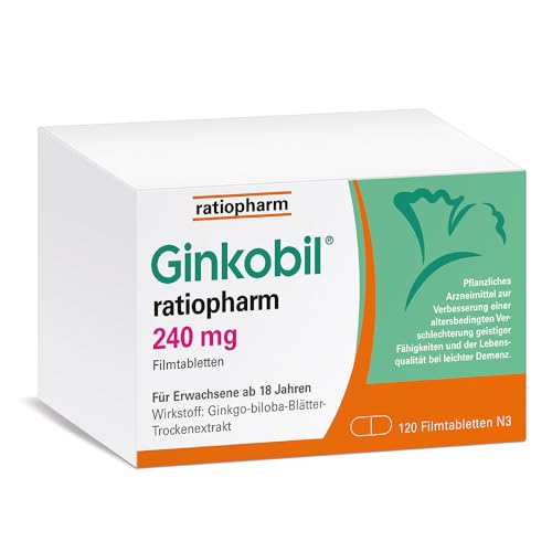 Ginkobil ratiopharm 240 mg Filmtabletten stärken die Gedächtnisleistung und Konzentrationsleistung* mit dem Extrakt aus Ginkgo biloba 120 Filmtabletten