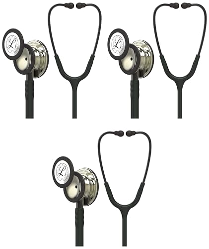 Image of 3M Littmann Classic III Monitoring Stethoscope, 5861, More Than 2X as Loud, Weighs Less, Stainless Steel Champagne-Finish Chestpiece, 27 inch Black Tube, Smoke Stem, and Headset (Pack of 3)
