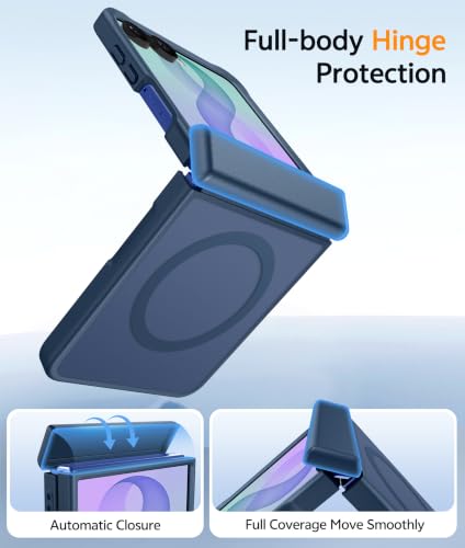 Image of FNTCASE for Samsung Galaxy Z Flip 8 Case: [Hinge Protection + Screen Protector] [Fit for Magsafe] Military Grade Drop Proof, Translucent Matte Protective Phone Cover - Blue