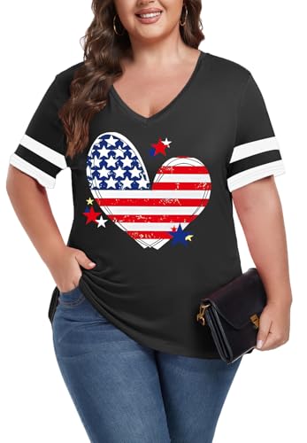 Image of ForHailey Women's Plus Size Short Sleeve Tee Shirt V Neck Basic Ladies Loose Fit T Shirt 1X-5X