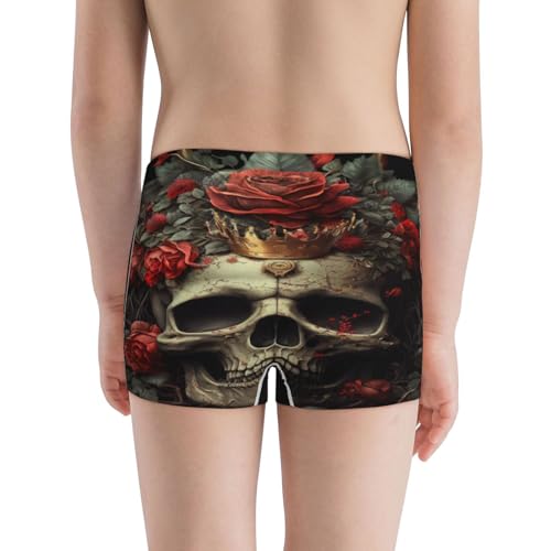 Boys' Cotton Boxer Brief Soft Underwear-Classical Rose Crown Skull3