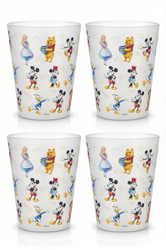 Image of Disney Mickey Plastic Drinking Glasses, Dishwasher Safe, 4-Pack | 16 oz, unbreakable, reusable, BPA-free, stackable to save space, great for water, juice, and family meals