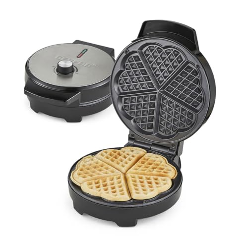 Geepas Waffle Maker – 5 Slice Heart Shaped Non-Stick Electric Belgian Waffle Maker with Adjustable Temperature Control – American Waffle Machine, Waffle Iron - 2 Years Warranty, 1000W, Silver & Black