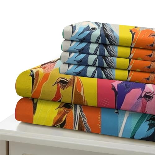 Housse de couette cheval 3D lit double 200x200 parure 3 pièces