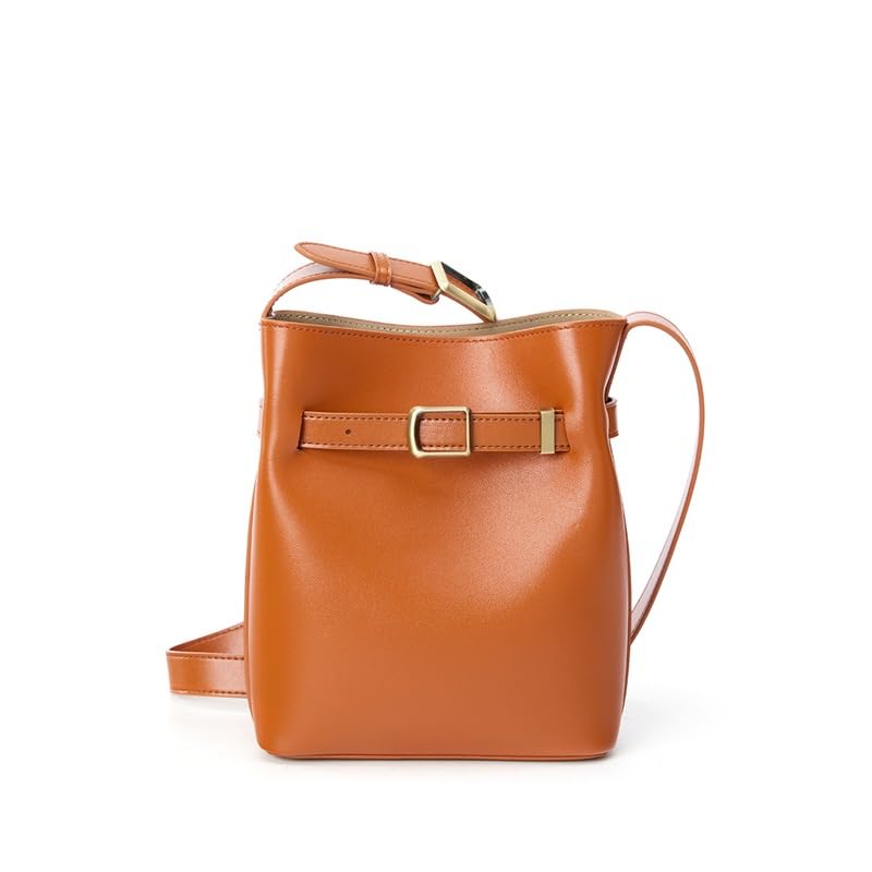 22x9x18cm Retro Leder Damen Tasche,Leder Schulter- Umhängetasche,Stilvolle Eimer-Tasche (Für tägliche Essentials wie Makeup-Spiegel,Handy)