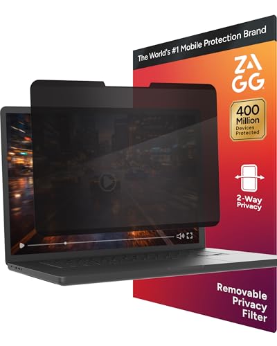 ZAGG 13.3-Inch Universal Laptop Privacy Filter (16:9) – Removable Magnetic 4-Way Screen Filter, Anti-Glare Matte Finish, Fingerprint Resistant, Reusable Design & Protective Sleeve