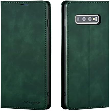 QLTYPRI Case for Samsung Galaxy S10 Plus, Premium PU Leather Cover TPU Bumper with Card Holder Kickstand Hidden Magnetic Adsorption Flip Wallet Case Cover for Samsung Galaxy S10 Plus - Green