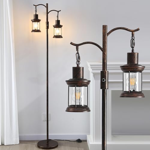 Asmymhd Vintage Dimmable Floor Lamp,2 Classical Lanterns Standing Lamp ...