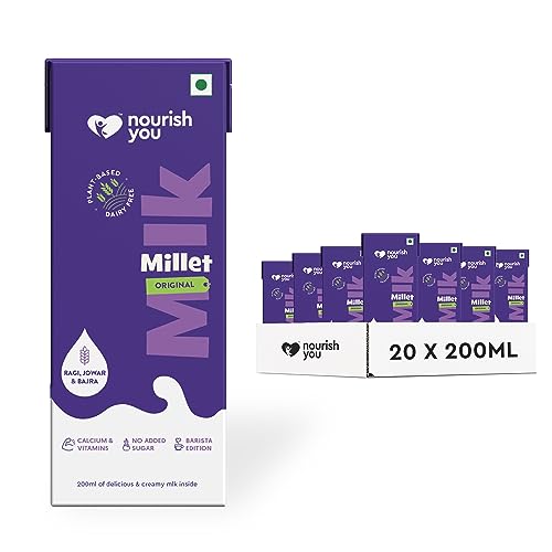 Image of Nourish You Plant Based Millet Mlk with goodness of Ragi, Jowar, Bajra & Oats |Lactose Free | Dairy Free | Preservatives free | Healthy Vegan Creamy Mlk | No-added sugar | 4 L (200 ml each x 20)