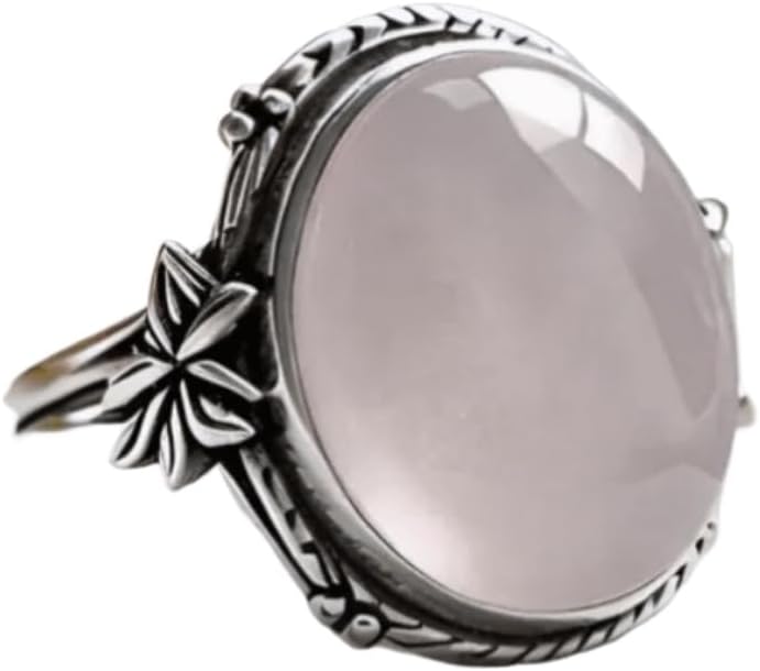 Floral Faux Moonstone Ring for Women – Gold Plated Oxidized New Chinese Style Design, Vintage Versatile Statement Jewelry Gift for Her, Birthday Present for Best Friend or Sister image 2