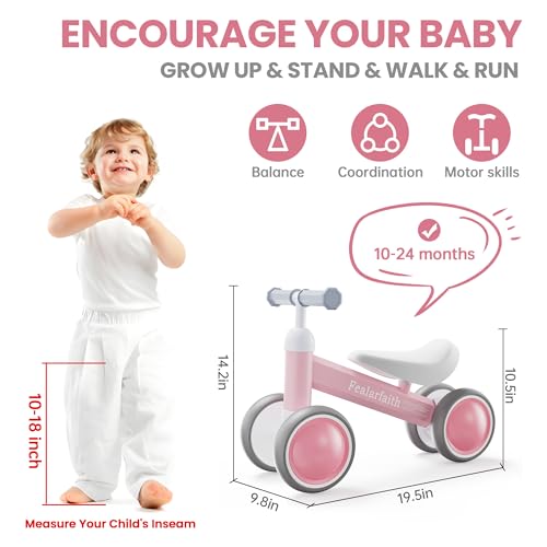 Baby Balance Bike for 1 Year Old Boys Girls, Toddler First Bike with 4 Colorful Lighting Wheels | 12-24 Month Toddler Balance Bike | First Birthday Gifts (Baby Pink) - Image 4