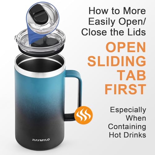 RAYMYLO Insulated Coffee Mug 12 oz, Spill-Proof & Detachable Slider Lid for Thorough Clean, Double Wall Stainless Steel Coffee Mug with Lids & Handle, Cold for 9 Hrs, Suitable for Camp Home Office by RAYMYLO - Used condition - US$14.99