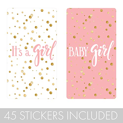 Pink And Gold It's A Girl Baby Shower Mini Candy Bar Wrappers - 45 Stickers #TOP2