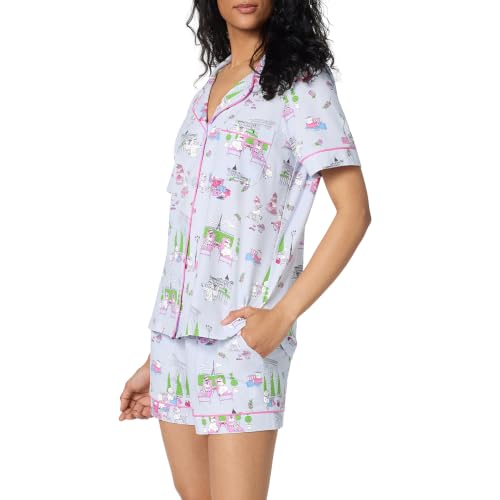 Image of Bed Head PJs Organic Cotton Short Sleeve Button Down Pajamas for Women Set | Womens Pajama Sets Matching 2 Piece PJ Shirt & Shorts with Pockets - Soft Cozy Jersey Sleepwear & Loungewear