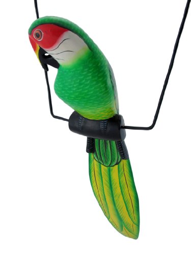 Estatua colgante de pájaro loro verde de madera de 23 pulgadas miniatura 2
