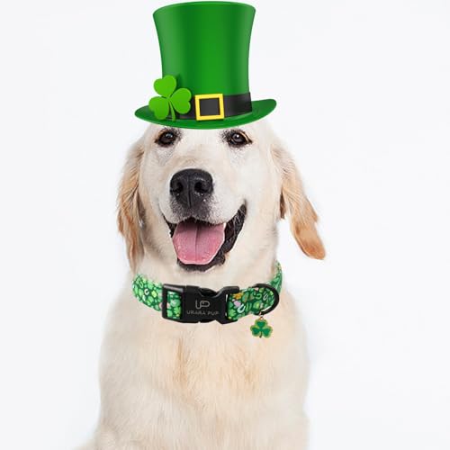 Image of St. Patrick's Day Dog Collar, Cotton St. Patricks Day Clover Collar for Puppy Girl Boy Dog or Cat, Lucky Shamrock Dog Collar with Metal Buckle, Green, Spring, XS, Neck 8-12in
