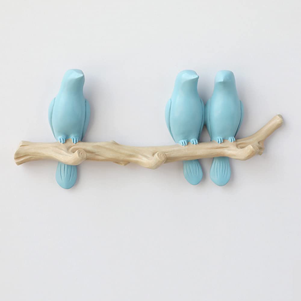 Porte-manteau mural oiseaux bleu résine : support vêtements et sac à main