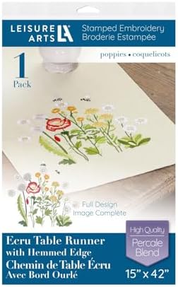 Leisure Arts Table Runner 15"X42" Ecru Poppies, Kitchen Table Runner, Embroidery Kit, Kitchen Runner, Cross Stitch Kits for Beginners, Embroidery Patterns, Fabric
