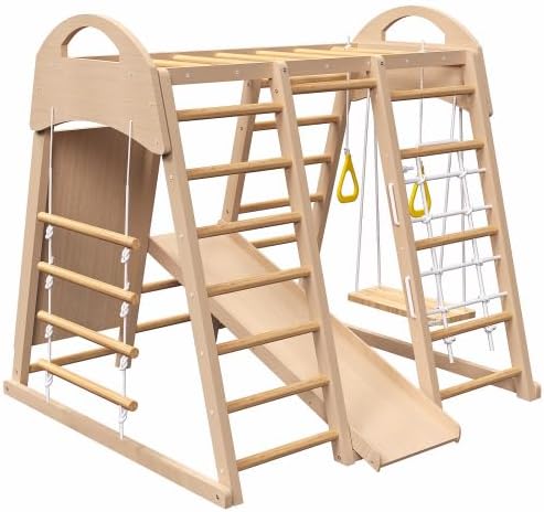 Indoor Playground 7-in-1 Jungle Gym Playset Montessori Style for Kids 2-6yrs