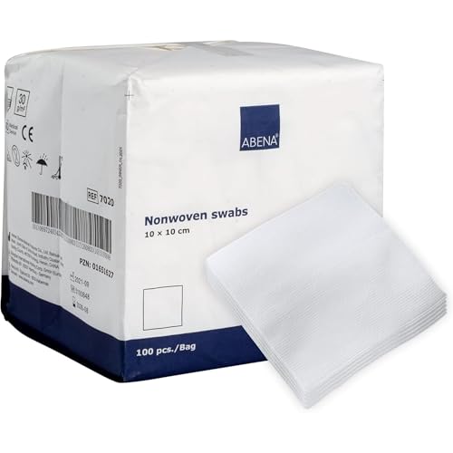 ABENA Gauze Pads 10x10cm Pack of 100 Non-Sterile Non-Adhesive Medical Swabs Soft Absorbent Non-Woven Swabs for Injury Dressing Skin Preparation & First Aid Use Lint-Free Dressings for Wounds