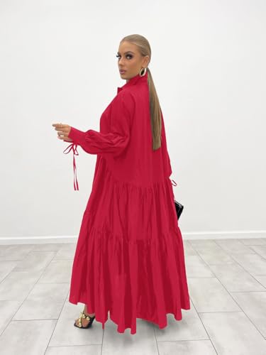 Image of Women's Long Sleeve Maxi Shirt Dress Elegant Button Down Loose Swing Party Dress