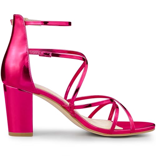 Allegra K Allegra K Women's Strappy Crisscross Strap Block Heels Hot Pink Sandals 6 M US