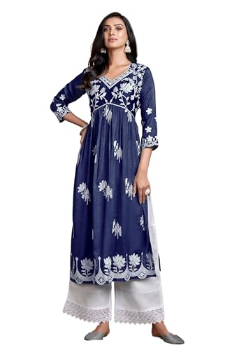 Image of EthnicJunction Women's Silk Blend Regular Fit Chikankari Embroidered Naira Cut Kurta
