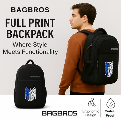 Image of Bagbros Anime Printed Backpack Laptop Bagpack | 30L Wings of Freedom Anime AOT Print Backpacks Multi-Storage Backpack, Laptop Bags, School Bags, College Bags
