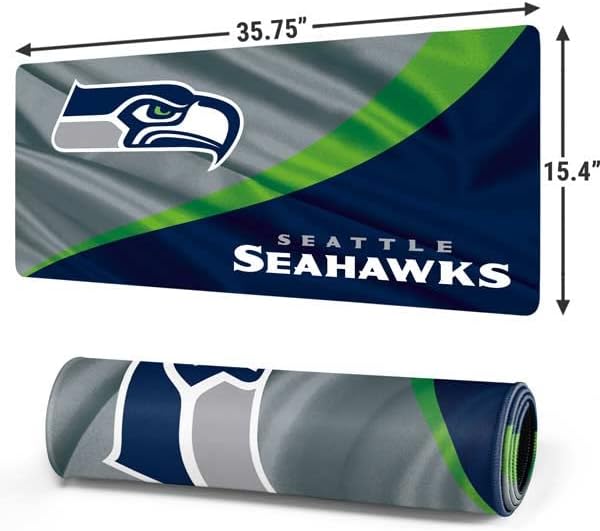 Skinit Extra Large Gaming Mouse Pad - Officially Licensed Seattle Seahawks Design with Stitched Edges, Waterproof, Non-Slip Rubber Base, Desk Mat for Keyboard & Mouse, 35.75" x 15.4" inches