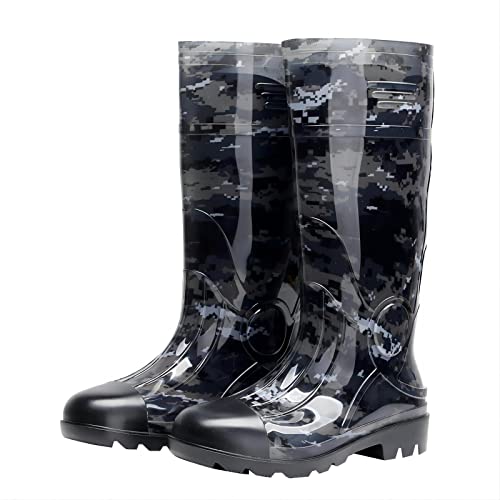 Kontai Man Knee High Rubber Rainboots Camo Waterproof Rubber Boots for Garden Man Rain Footwear Size, Grey, 10