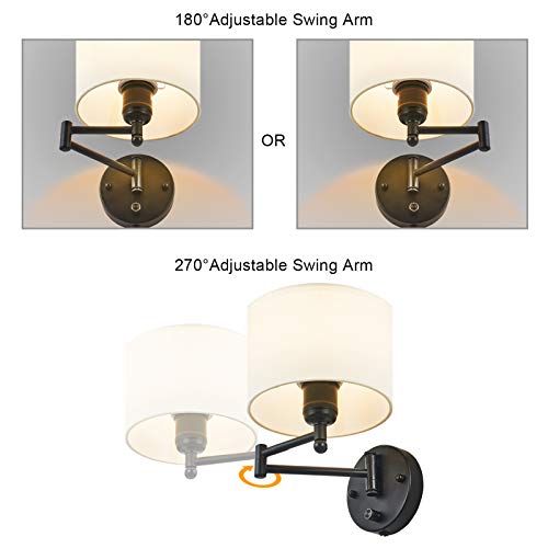 Ic Instant Coach Swing Arm Wall Sconce 7" Shade Width Plug In Wall Mount Opaque Ivory Linen Shade 40W 2-Way Installation(1 Light) #TOP2