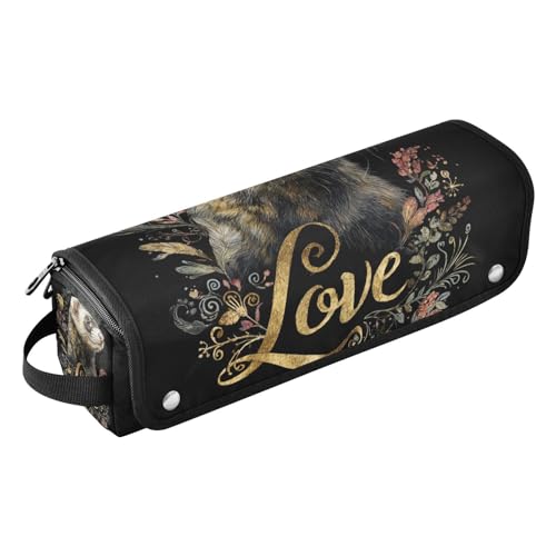 Bolsa de viaje 2-en-1 para plancha de pelo y rizador con tapete resistente al calor, impermeable, organizador de viaje para planchas y rizadores, color Golden Love Ferret