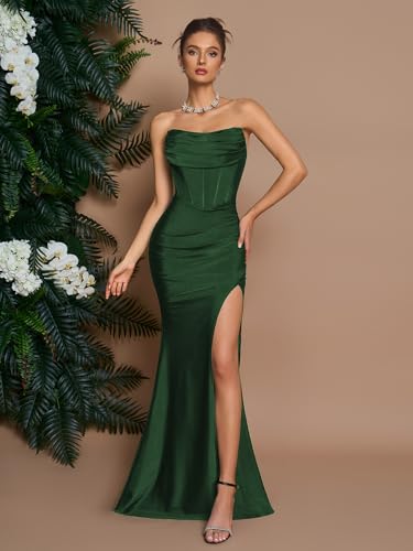 Image of Women's Cocktail Dresses Elegant Black Strapless Slit Mermaid Evening Dresses for Wedding Guest