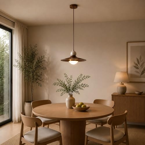 Lámpara colgante de nogal LED con cable ajustable para techo de comedor 7
