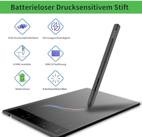 Bild 2 - Drawing Tablet VEIKK A30V2,10x6 Zoll Grafiktablett mit 8192 Druckstufen Stift,Zeichentablett mit 4 Sensortasten und einem Gestenpad,Das fur Zeichnung/Design/Online-Bildung/Bearbeitung