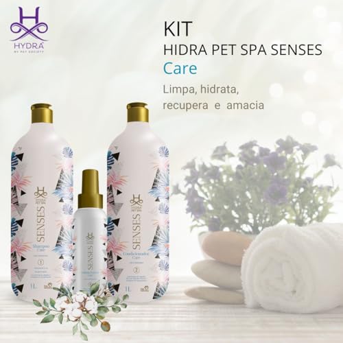 Hydra Pet Spa Senses Care, Kit Shampoo Concentrado 1L, Condicionador 1L e Colônia 120ml para pets, P