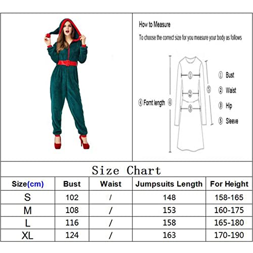 LJFLI Kerstkostuum voor dames, pluche romper, winterpyjama, lange mouwen, rits, hoge hals, hoed, warm houden, jumpsuits kleding - Afbeelding 5